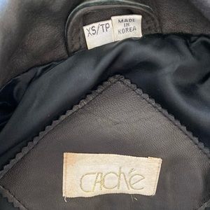 Caché Black Leather Jacket with Cinched Waist Size XS